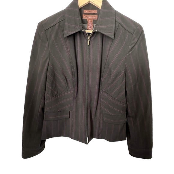 Bandolino Women's Black and Pink Stripe Zip Up Jacket Size 12 - Picture 2 of 6